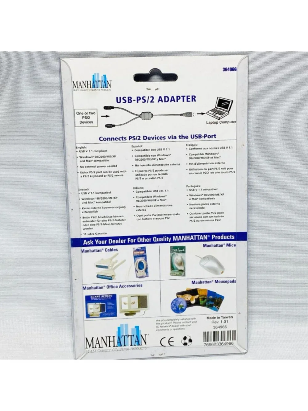 Manhattan USB-PS/2 Adapter For PS/2 Devices To USB Port Model 364966 New